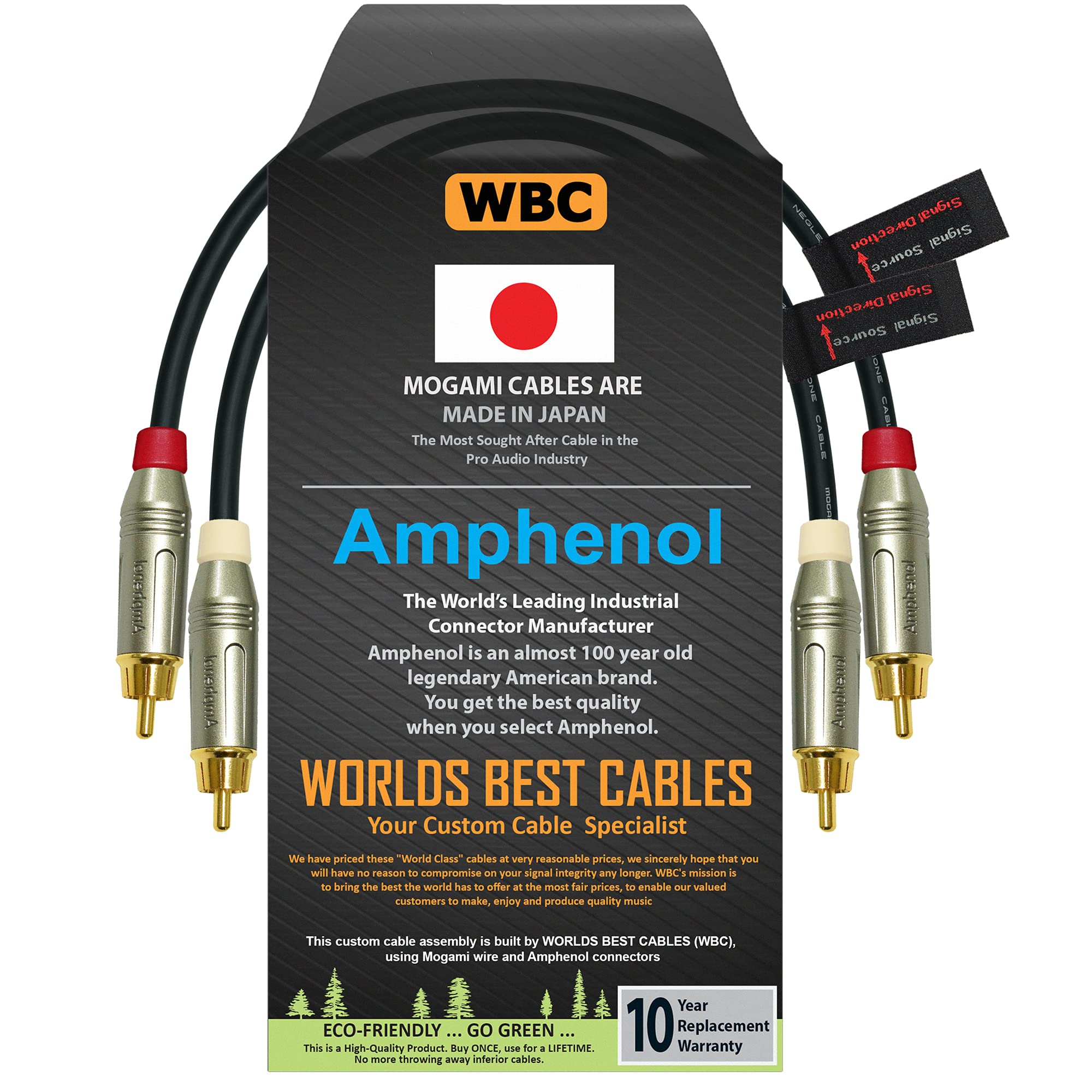 WORLDS BEST CABLES 1.5 Foot – Directional Quad High-Definition Audio Interconnect Cable Pair CUSTOM MADE using Mogami 2534 wire and Amphenol ACPR Die-Cast, Gold Plated RCA Connectors