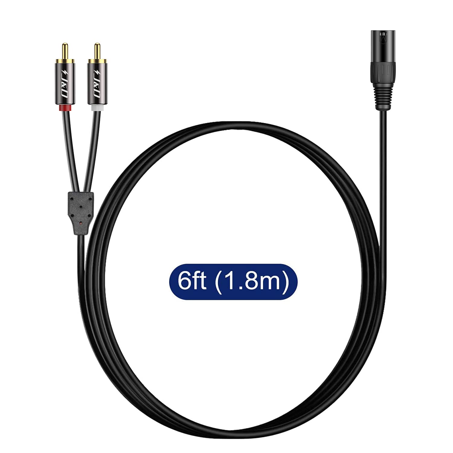 J&D XLR to 2 RCA Y Splitter Patch Cable, PVC Shelled Unbalanced Dual RCA Male to XLR Male Stereo Audio Interconnect Cable Adapter for Speaker Condenser Mic Mixer AMP, 6 Feet