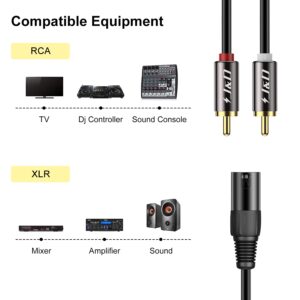 J&D XLR to 2 RCA Y Splitter Patch Cable, PVC Shelled Unbalanced Dual RCA Male to XLR Male Stereo Audio Interconnect Cable Adapter for Speaker Condenser Mic Mixer AMP, 6 Feet