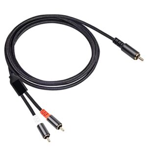 rca y splitter 1 male to 2 male audio cable 6.6ft, black cotton braided jacket gold-plated plug premium shielded audio cable