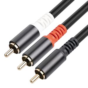 RCA Y Splitter 1 Male to 2 Male Audio Cable 6.6FT, Black Cotton Braided Jacket Gold-Plated Plug Premium Shielded Audio Cable