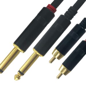 VOYZ Dual 1/4" TS Mono to 2 RCA Audio Cable - 6ft | PVC Shelled, Nylon Braided | Gold Plated Plugs | Ideal for Mixers, Amplifiers, Microphones, Speakers, Camera