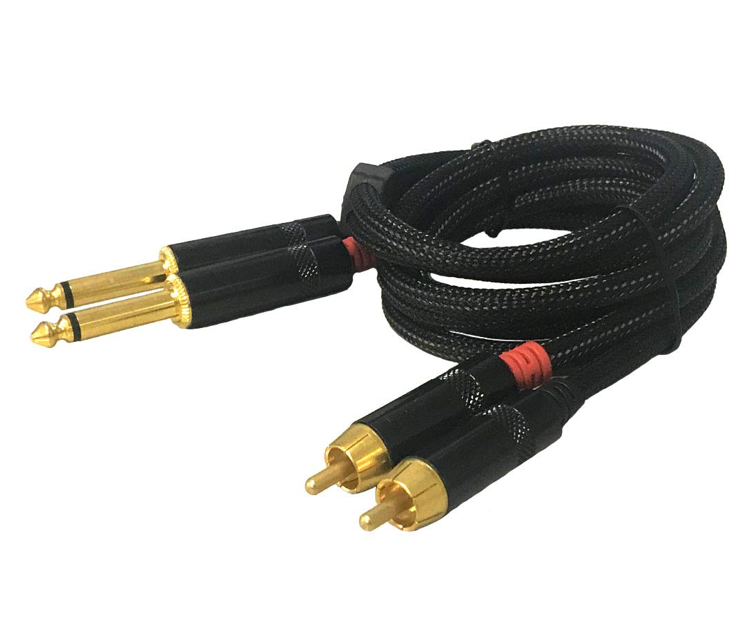 VOYZ Dual 1/4" TS Mono to 2 RCA Audio Cable - 6ft | PVC Shelled, Nylon Braided | Gold Plated Plugs | Ideal for Mixers, Amplifiers, Microphones, Speakers, Camera