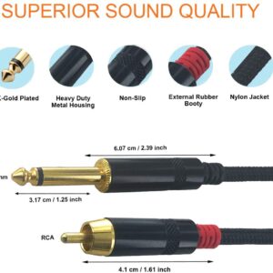 VOYZ Dual 1/4" TS Mono to 2 RCA Audio Cable - 6ft | PVC Shelled, Nylon Braided | Gold Plated Plugs | Ideal for Mixers, Amplifiers, Microphones, Speakers, Camera