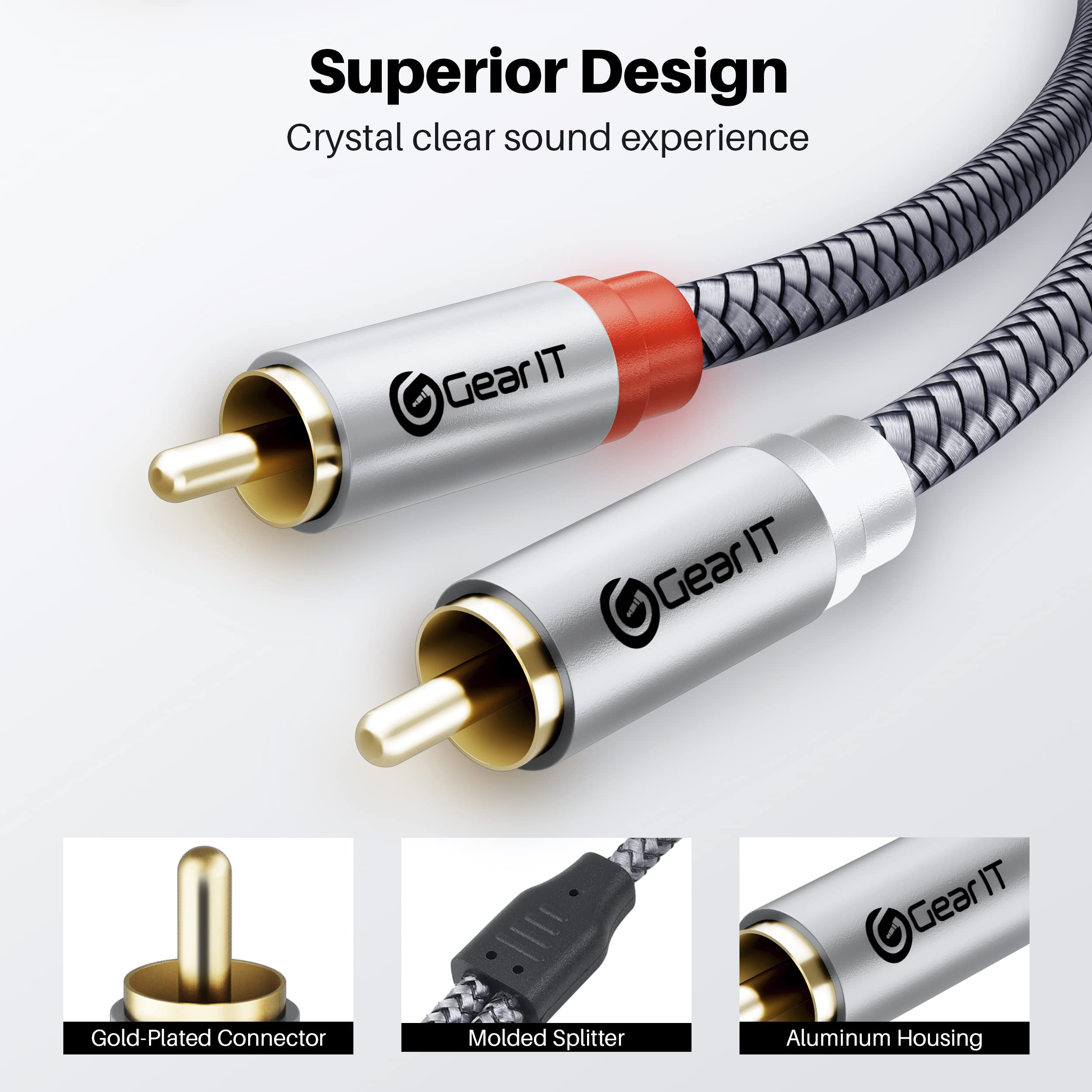 GearIT RCA Cable (50FT) 2RCA Male to 2RCA Male Stereo Audio Cables Shielded Braided RCA Stereo Cable for Home Theater, HDTV, Amplifiers, Hi-Fi Systems, Car Audio, Speakers, 50 Feet