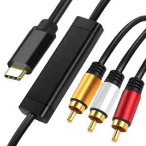 usb c to rca 10ft adapter 1080p, active type c to rca converter, male usb c to 3-rca out lead video adattatore cord for laptop, computer,projector