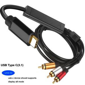 USB C to RCA 10FT Adapter 1080P, Active Type C to RCA Converter, Male USB C to 3-RCA Out Lead Video Adattatore Cord for Laptop, Computer,Projector