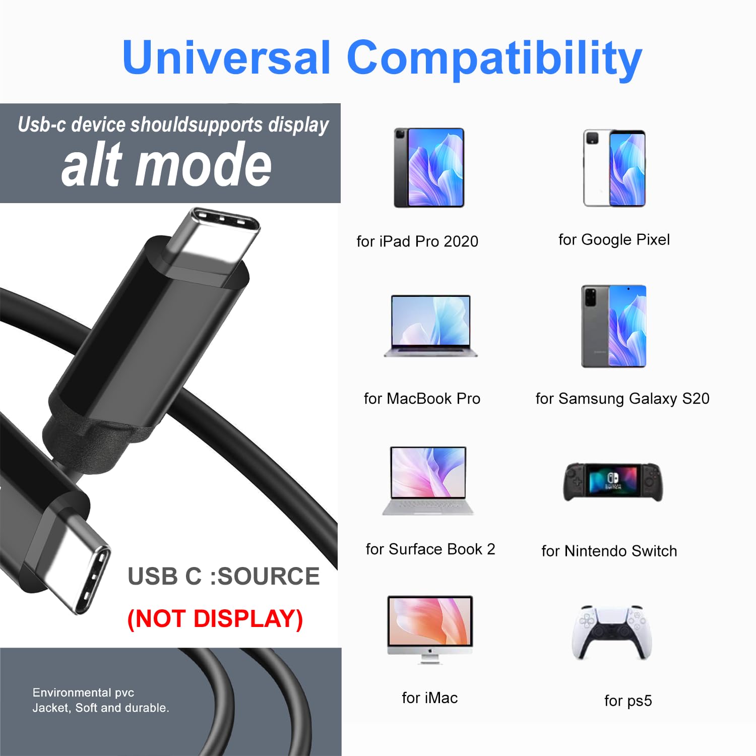 USB C to RCA 10FT Adapter 1080P, Active Type C to RCA Converter, Male USB C to 3-RCA Out Lead Video Adattatore Cord for Laptop, Computer,Projector