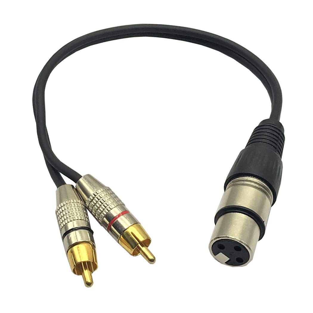 MMNNE 1Feet XLR Female to 2 x Phono RCA Plug Adapter Y Splitter Patch Cable, XLR Female 3 Pin to Dual RCA Male Plug Stereo Audio Cable Connector