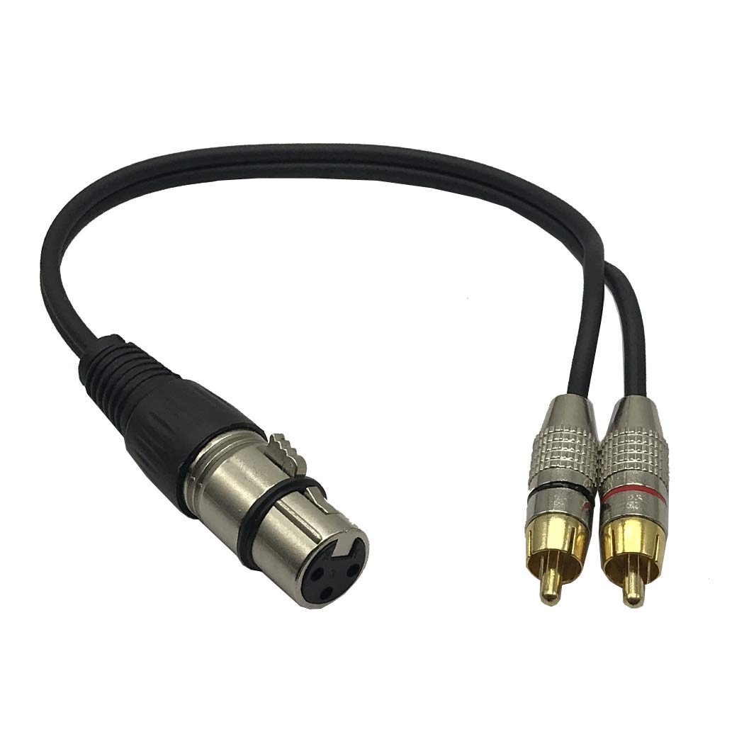 MMNNE 1Feet XLR Female to 2 x Phono RCA Plug Adapter Y Splitter Patch Cable, XLR Female 3 Pin to Dual RCA Male Plug Stereo Audio Cable Connector