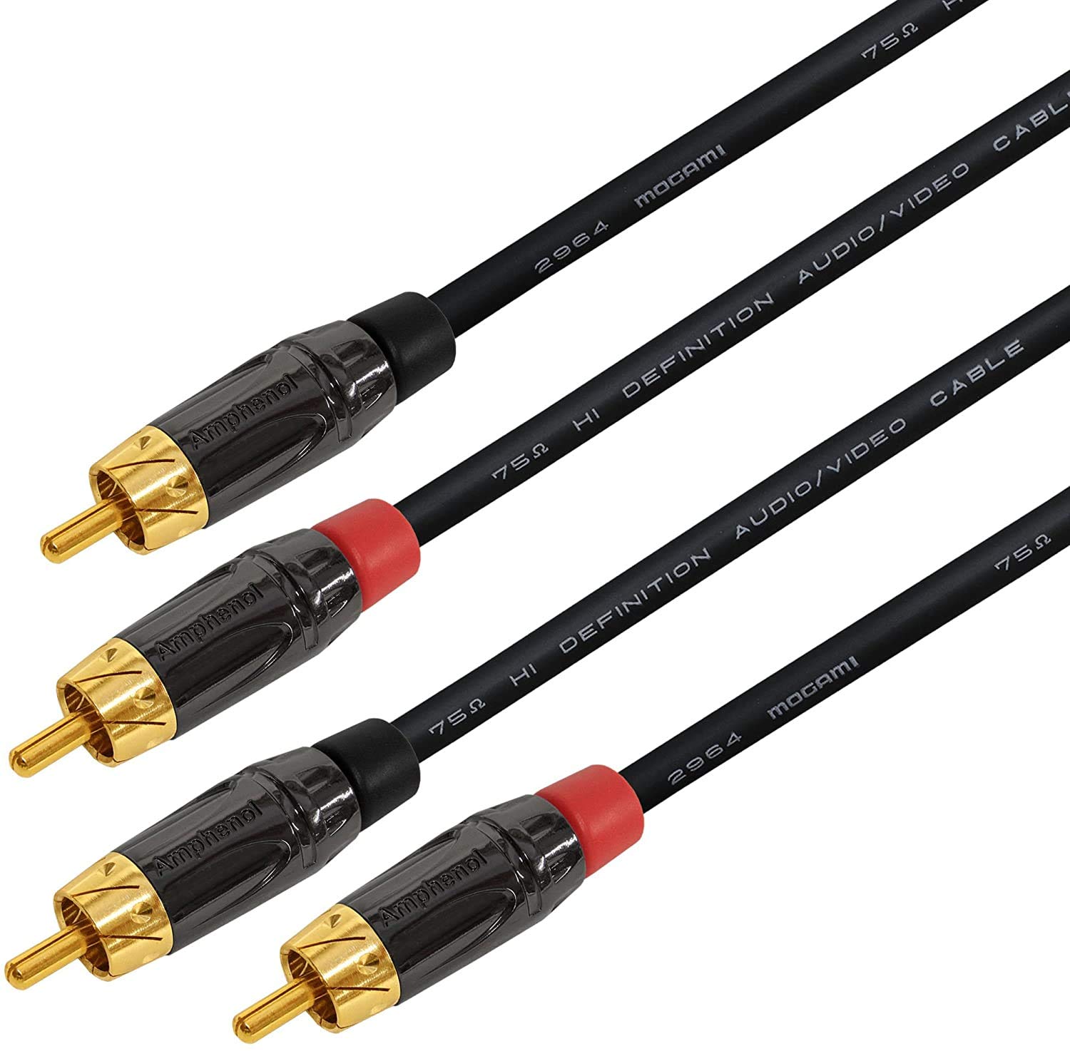 WORLDS BEST CABLES 4 Foot – High-Definition Audio Interconnect Cable Pair CUSTOM MADE using Mogami 2964 wire and Amphenol ACPL Black Chrome Body, Gold Plated RCA Connectors