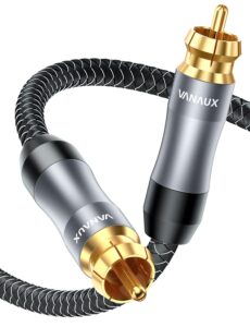 vanaux subwoofer cable, 5ft digital coaxial audio cable, rca to rca cables,male to male mono [20awg,gold-plated,braided jacket] for home theater, hdtv, amplifier speaker soundbar(1.5m/5ft)