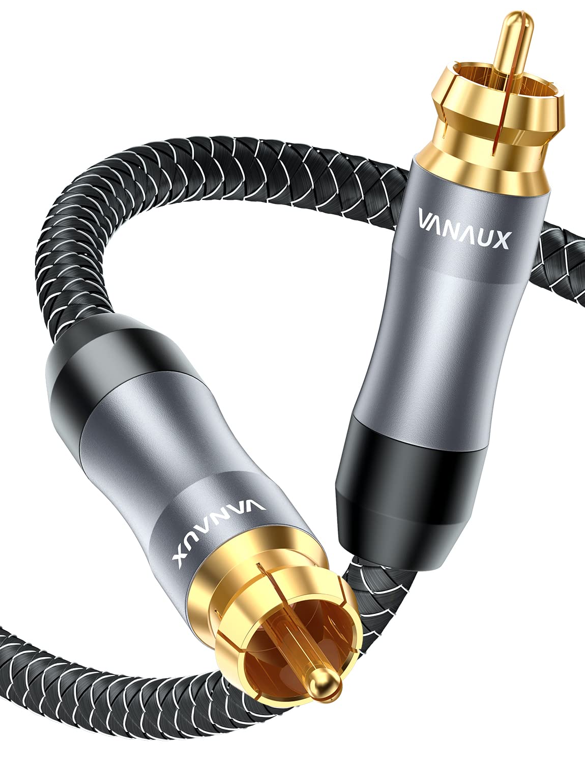 VANAUX Subwoofer Cable, 5ft Digital Coaxial Audio Cable, RCA to RCA Cables,Male to Male Mono [20AWG,Gold-Plated,Braided Jacket] for Home Theater, HDTV, Amplifier Speaker Soundbar(1.5m/5ft)