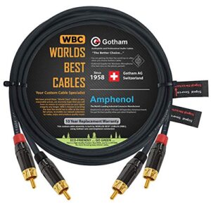 12 foot rca cable pair - gotham gac-4/1 (black) star-quad audio interconnect cable with amphenol acpl black chrome body, gold plated rca connectors - directional