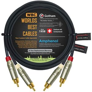 8 Foot RCA Cable Pair - Gotham GAC-4/1 (Black) Star-Quad Audio Interconnect Cable with Amphenol ACPR Die-Cast, Gold Plated RCA Connectors - Directional