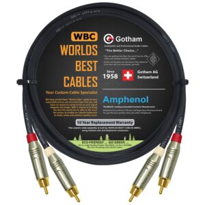 4 Foot RCA Cable Pair - Gotham GAC-1 Ultra Pro - Low-Cap (21pF/ft) Audio Interconnect Cable with Amphenol ACPR Die-Cast, Gold Plated RCA Connectors