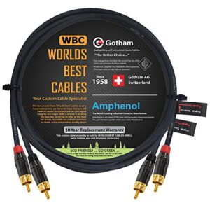 3.5 Foot RCA Cable Pair - Gotham GAC-4/1 (Black) Star-Quad Audio Interconnect Cable with Amphenol ACPL Black Chrome Body, Gold Plated RCA Connectors - Directional