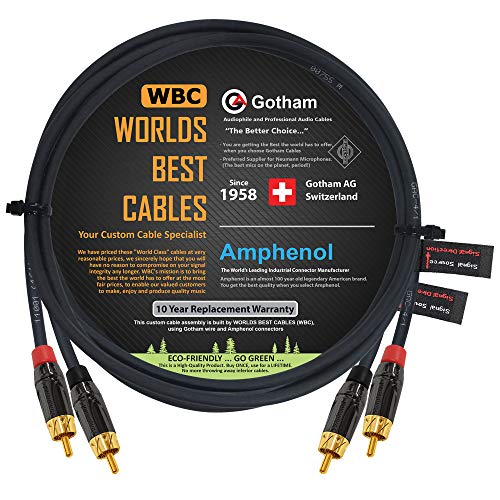 3 Foot RCA Cable Pair - Gotham GAC-4/1 (Black) Star-Quad Audio Interconnect Cable with Amphenol ACPL Black Chrome Body, Gold Plated RCA Connectors - Directional