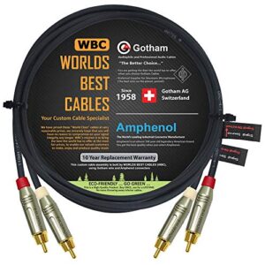 3 foot rca cable pair - gotham gac-4/1 (black) star-quad audio interconnect cable with amphenol acpr die-cast, gold plated rca connectors - directional