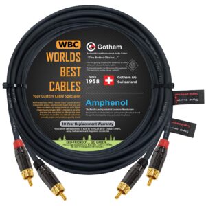 30 Foot RCA Cable Pair - Gotham GAC-4/1 (Black) Star-Quad Audio Interconnect Cable with Amphenol ACPL Black Chrome Body, Gold Plated RCA Connectors - Directional