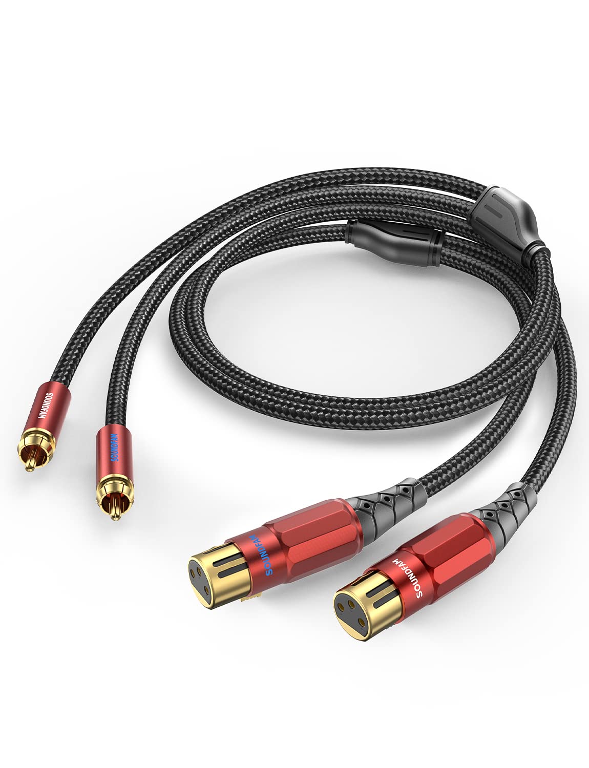 SOUNDFAM RCA to XLR Female Cable 10 Feet, 2 RCA Male to 2 XLR Female Phono Cable Adapter, Balanced 3pin XLR to Unbalanced RCA Speaker Cable for Amplifier Mixer Microphone - Wine Red…