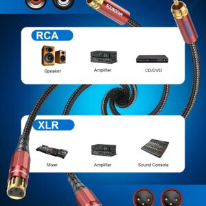 SOUNDFAM RCA to XLR Female Cable 10 Feet, 2 RCA Male to 2 XLR Female Phono Cable Adapter, Balanced 3pin XLR to Unbalanced RCA Speaker Cable for Amplifier Mixer Microphone - Wine Red…