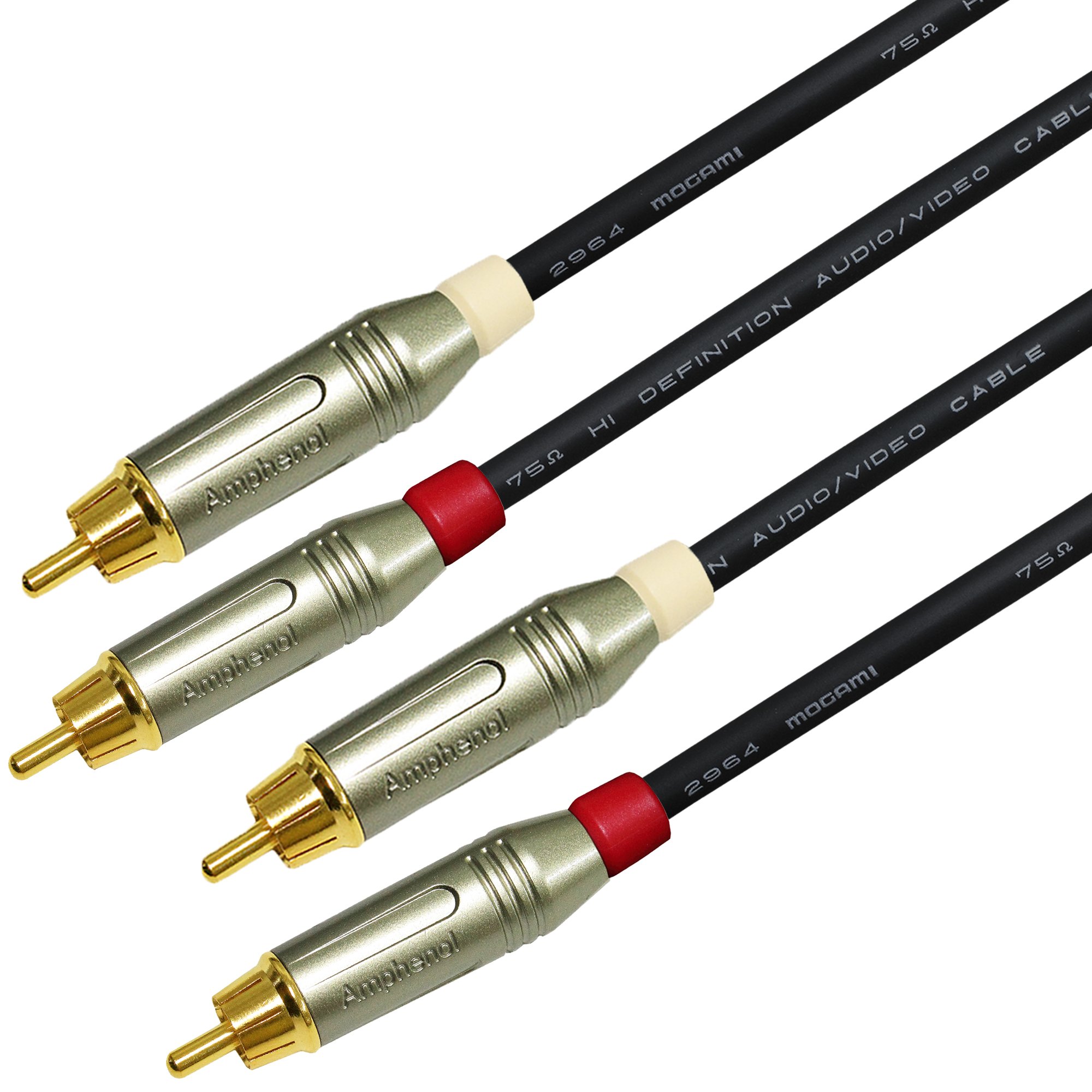 WORLDS BEST CABLES - 1 Foot - High-Definition Audio Interconnect Cable Pair CUSTOM MADE using Mogami 2964 wire and Amphenol ACPR Die-Cast, Gold Plated RCA Connectors