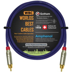 worlds best cables 3.5 foot spdif cable – gotham gac-1 s/pdif-pro (ultrablue) high-end silver plated lcofc digital audio interconnect cable & amphenol acpr-srd gold rca plugs - custom made