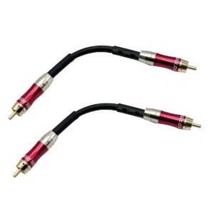 seadream rca to rca audio cable short 2pack 1rca male to 1rca male stereo audio cable converter,preamp jumpers male to male patch cable 8 inch (black+rose)