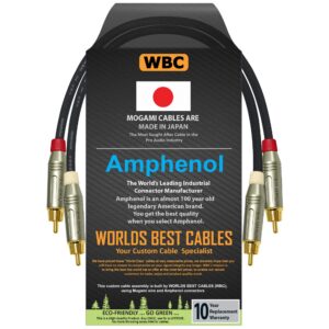 worlds best cables 0.5 foot – high-definition audio interconnect cable pair custom made using mogami 2964 wire and amphenol acpr die-cast, gold plated rca connectors