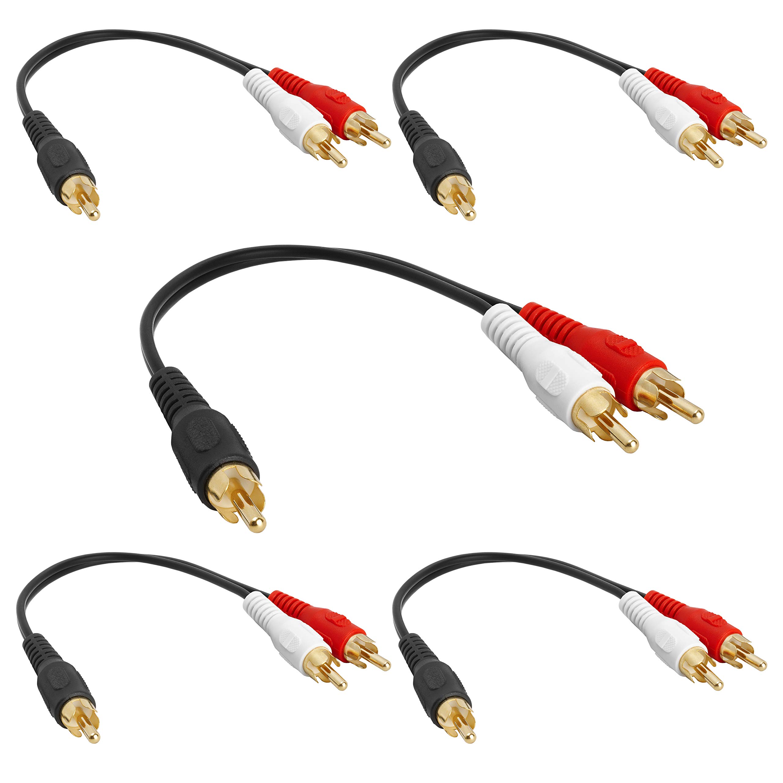 Cmple - [5 Pack 1 RCA Male to 2 RCA Male Stereo Audio Y-Cable, 2 RCA Plugs to 1 RCA Plug Audio Stereo Subwoofer Cable