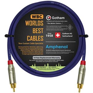 worlds best cables 4 foot spdif cable – gotham gac-1 s/pdif-pro (ultrablue) high-end silver plated lcofc digital audio interconnect cable & amphenol acpr-srd gold rca plugs - custom made