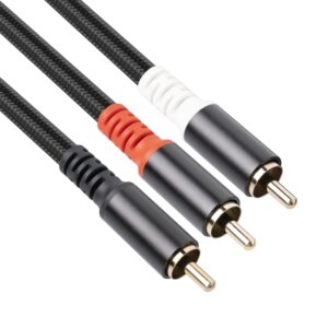 REXUS RCA Connector Audio Cable Male to 2 Male 6.6 feet (2 Meter), RCA Stereo Audio Y-Adapter Splitter Cable Hi-Fi Sound Gold Plated Copper Shell Nylon-Braided(RCA_M2MM20)