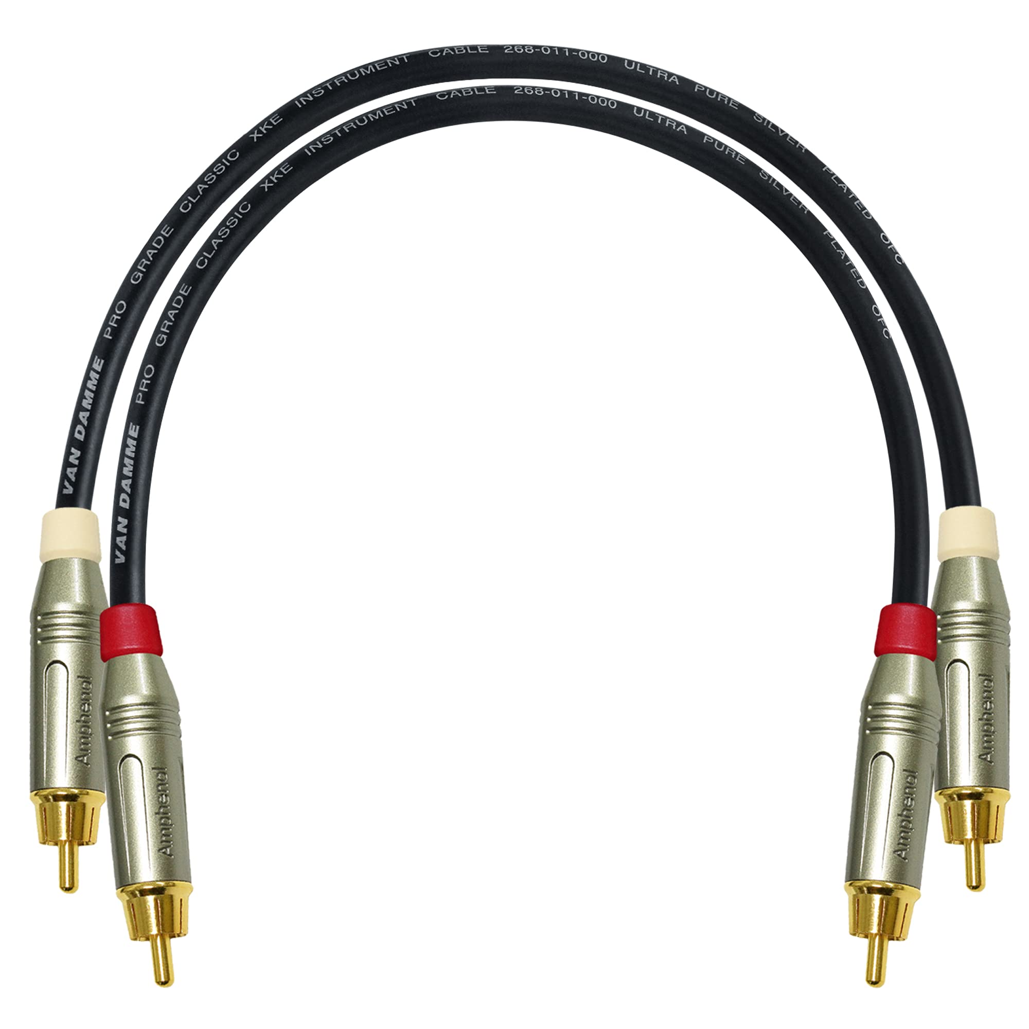 WORLDS BEST CABLES 1.5 Foot - RCA Cable Pair CUSTOM MADE made using Van Damme Pro Grade Classic XKE Instrument (Jet Black) wire & Amphenol ACPR Die-Cast, Gold Plated RCA Connectors