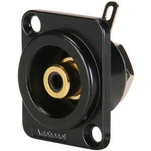 amphenol acjb-blk d flange panel mount rca jack black/black