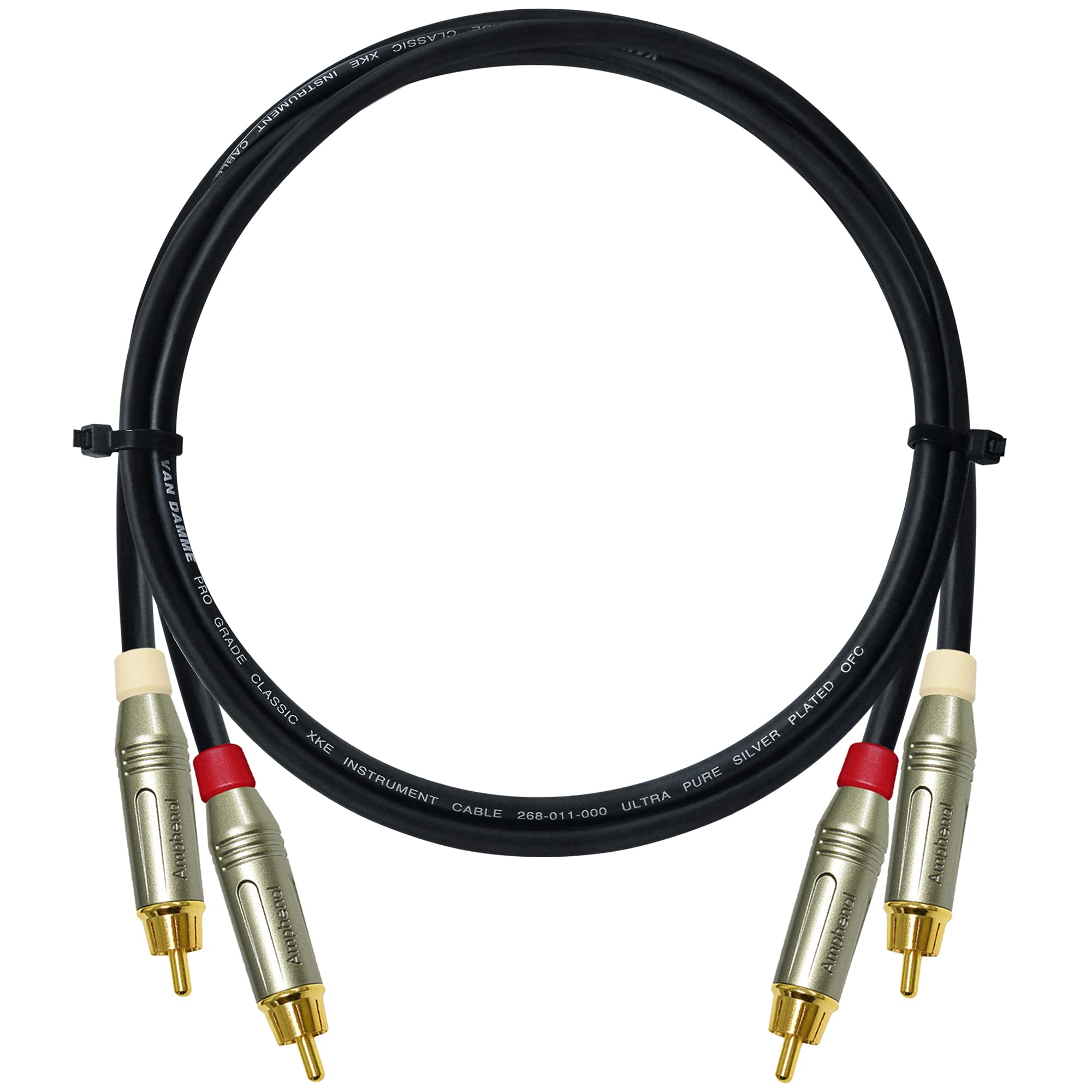 WORLDS BEST CABLES 2 Foot - RCA Cable Pair CUSTOM MADE made using Van Damme Pro Grade Classic XKE Instrument (Jet Black) wire & Amphenol ACPR Die-Cast, Gold Plated RCA Connectors