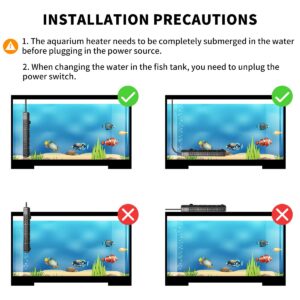 HiTauing Aquarium Heater, 50W/100W/200W/300W/500W Submersible Fish Tank Heater with Over-temperature Protection and Automatic Power-off When Leaving Water for Saltwater and Freshwater