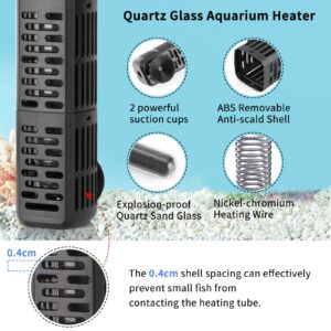 HiTauing Aquarium Heater, 50W/100W/200W/300W/500W Submersible Fish Tank Heater with Over-temperature Protection and Automatic Power-off When Leaving Water for Saltwater and Freshwater