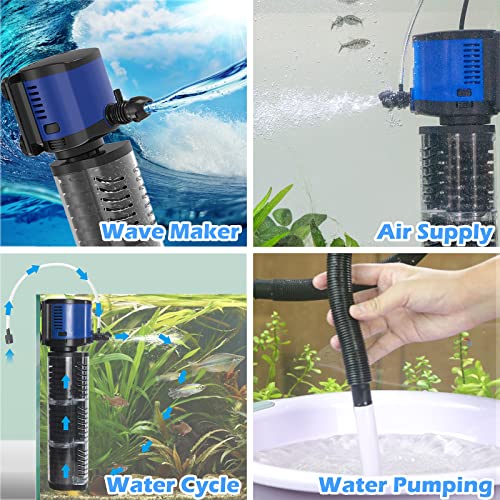 TARARIUM Fish Tank Filter Powerful 400GPH for 75-200 Gallon Large Aquarium Small Pond Fountain, Wave-maker Submersible Water Pump Turtle Tank Filter for Saltwater & Freshwater System