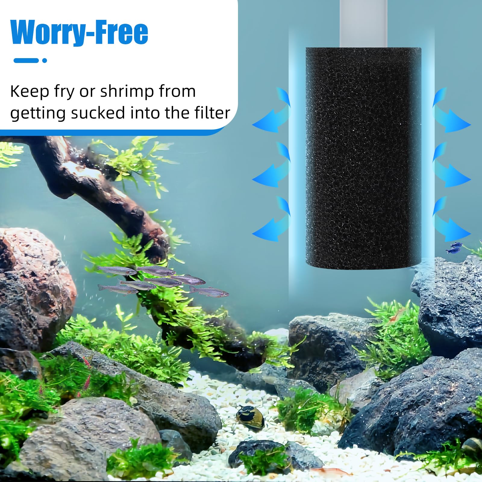 AQUANEAT 6-Pack Pre-Filter Sponge for Aquarium Shrimp Fry Fish Tank Filter 1” Intake, Replacement Foam Cover