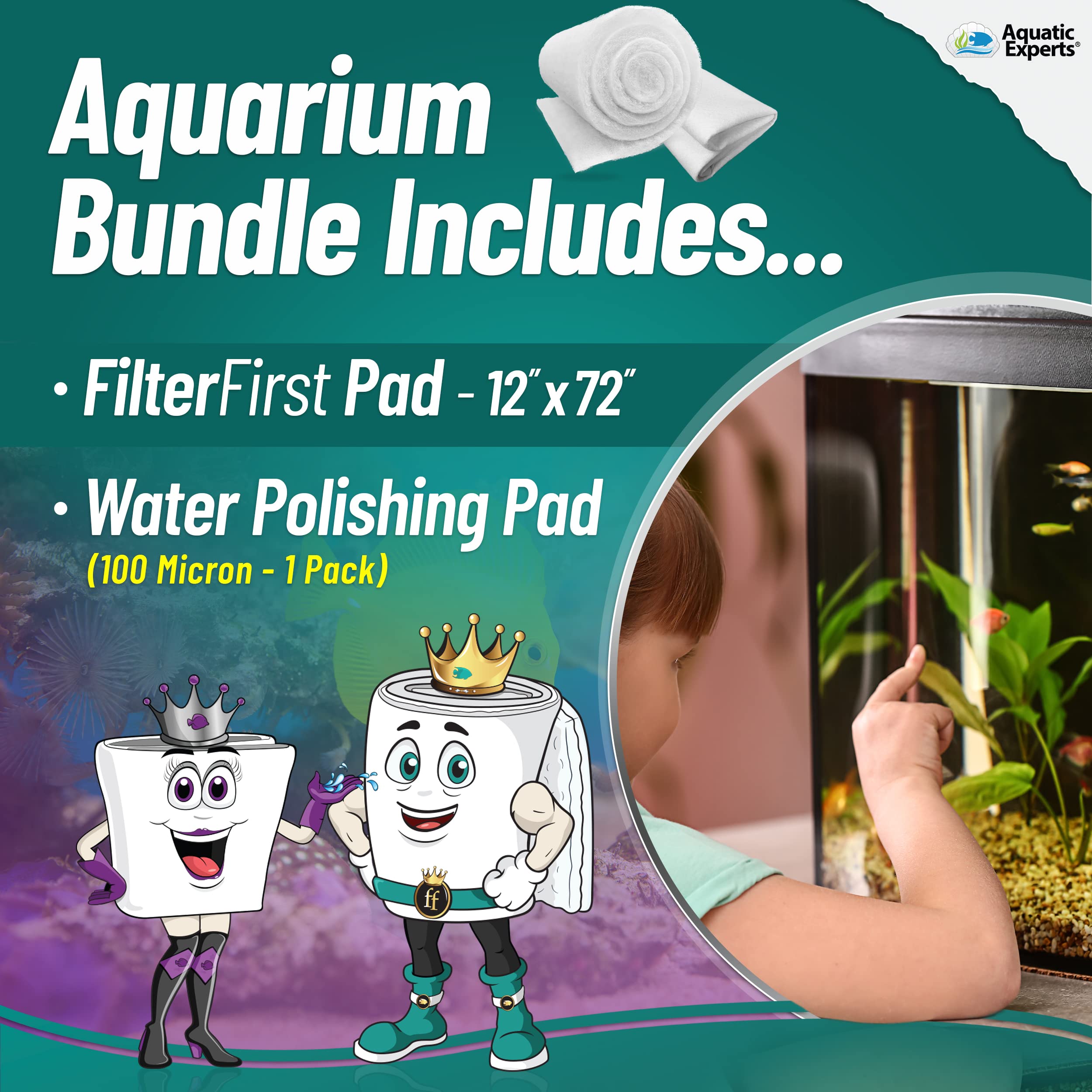 Aquatic Experts Aquarium Filter Floss for Fish Tank Filters - FilterFirst Aquarium Filter Pad - Aquarium Filter Media Roll for Crystal Clear Water, 3/4" - 1" Thick (12 Inch Wide, Aquarium Bundle)