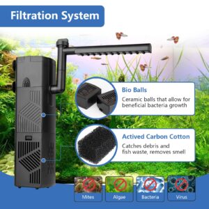 hygger Aquarium Internal Filter, Adjustable Submersible Power Filter with Multiple Function, Ultra Quiet Biochemical Sponge Filter for 2 to 30 Gallons Fish Tank (160GPH, for 15-30 Gallon)