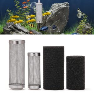 XCRUI 2 Pcs 12mm/16mm Stainless Steel Aquarium Filter Intake Guard Mesh Cover,Fish Tank Filter Guard with 2PCS Filter Sponge for Breeding Fish Shrimp Tank