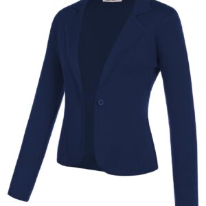 Women Causal Lightweight Sweater Blazers Cropped Dressy Cardigan Jacket Notch Collar Knit Blazer Navy Blue M