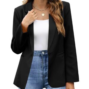 Sucolan Blazer Jackets for Women Open Front One Button Blazer Long Sleeve Office Blazers for Work Black M