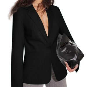 Sucolan Blazer Jackets for Women Open Front One Button Blazer Long Sleeve Office Blazers for Work Black M