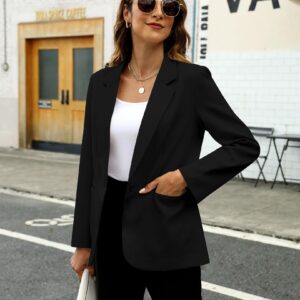 Sucolan Blazer Jackets for Women Open Front One Button Blazer Long Sleeve Office Blazers for Work Black M