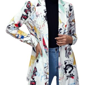 Floerns Women's Casual Long Sleeve Pop Art Colorful Blazer Graphic Work Suit Jacket Multi 1 XL