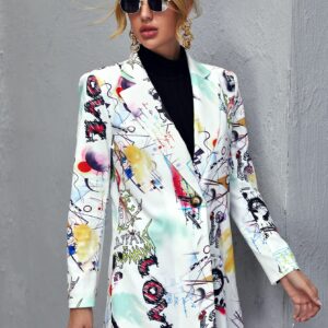 Floerns Women's Casual Long Sleeve Pop Art Colorful Blazer Graphic Work Suit Jacket Multi 1 XL