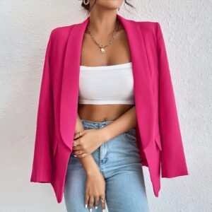 Womens Casual Blazers Long Sleeve Fashion Suit Jacket Open Front Lapel Collar Cardigan Rose M